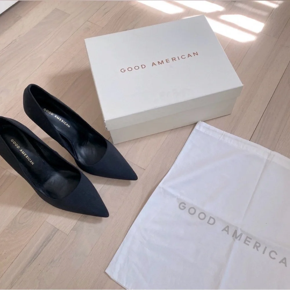 Good American Black Pointed-Toe Stiletto Heels